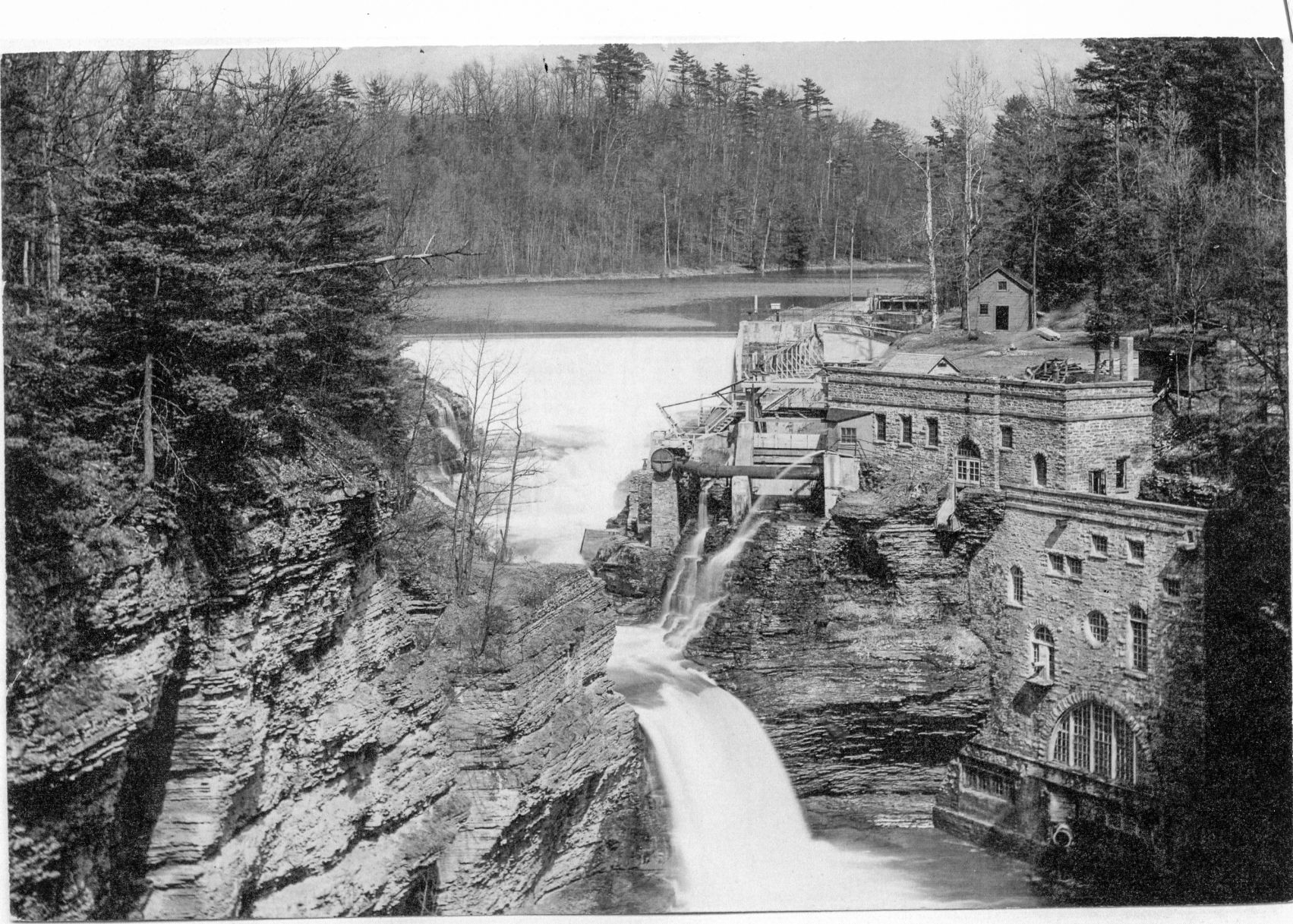 The hydraulics lab at Triphammer Falls, before the creation of the dam that created Beebe Lake.